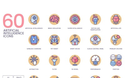 60 Artificial Intelligence Icons - Butterscotch Series Set