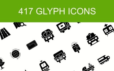 Conjunto de ícones de 417 glifos em 12 categorias diferentes