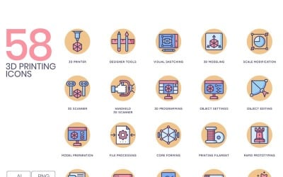 58 3D nyomtatási ikonok - Butterscotch sorozat készlet