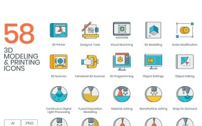 58 icone di stampa 3D - Set serie 3D