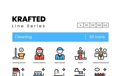 60 iconos de limpieza - conjunto de serie Krafted