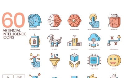 60 иконок искусственного интеллекта - набор серии мед