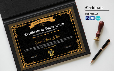 Plantilla de certificado de agradecimiento. Canva, Psd y Word