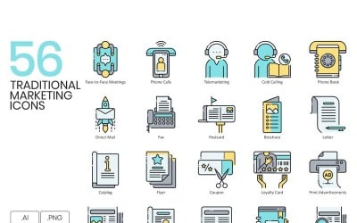 56 Traditional Marketing Icons - Aqua Series Set