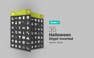 35 Conjunto de ícones invertidos de glifo de Halloween