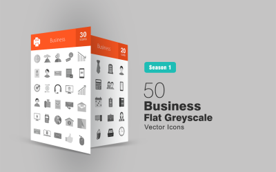 Conjunto de ícones planos em escala de cinza 50 negócios