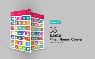 35 Conjunto de iconos de esquina redonda llena de Pascua