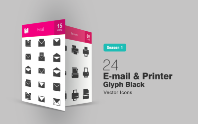 24 E-mail en printer Glyph Icon Set