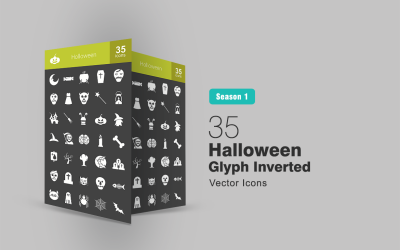 35 Halloween Glyph Inverterad Ikonuppsättning