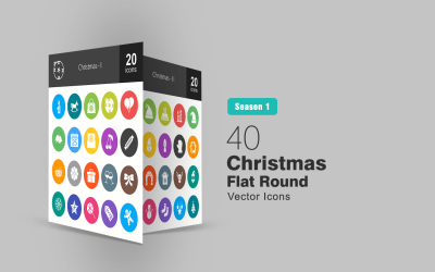 40 karácsonyi lapos kerek ikon készlet