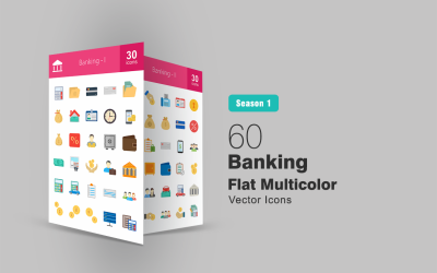 60 Set di icone multicolore piatte bancarie