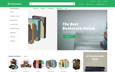 "Booksment - Online Bookstore Design" Responsive PrestaShop Thema №90626