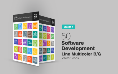 50 Conjunto de ícones Multicolor B / G da Linha de Desenvolvimento de Software