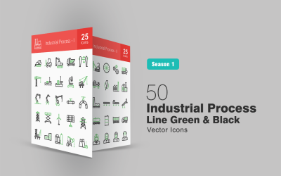 50 Industrial Process Line Green &amp; Black Icon Set
