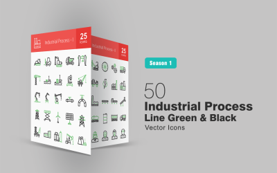 50 Industrielle Prozesslinie Grün &amp;amp; Schwarz Icon Set