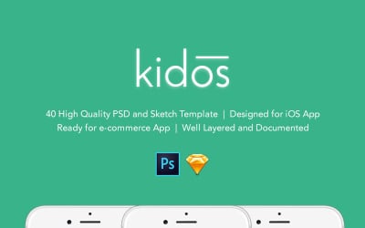 Kidos - Barnkläder iOS UI-kit och skiss PSD-mall