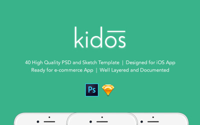 Kidos - Kit de interfaz de usuario de iOS para ropa infantil y plantilla PSD de boceto