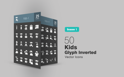 50 Kids Glyph Inverterad Ikonuppsättning