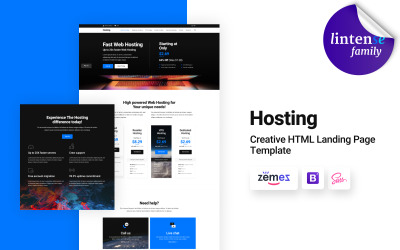 "Lintense Hosting - Creative HTML" Responsive Landingspagina Template №90624