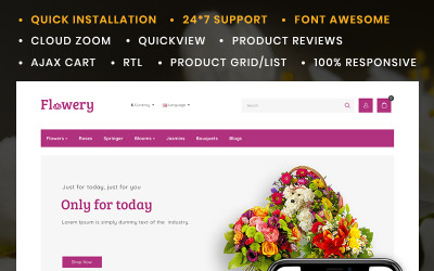 OpenCart šablona Květinový obchod s květinami