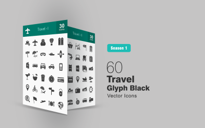 60 zestaw ikon glifów podróży