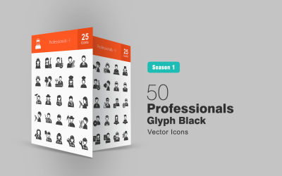 Conjunto de iconos de glifos de 50 profesionales