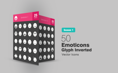 50 Emoticons Glyph Inverted Icon Set
