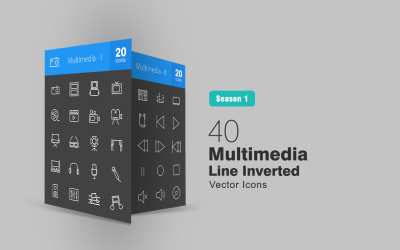40 Invertierter Multimedia-Zeilen-Icon-Satz