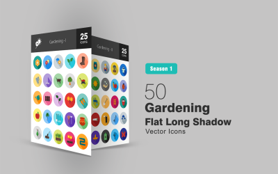 50 kertészeti lakás hosszú árnyék ikon készlet
