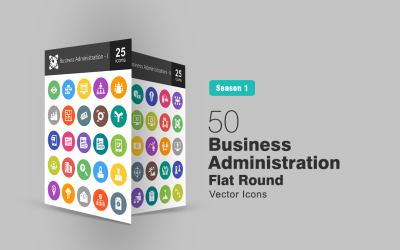 50 Business Administration fyllda runda hörn ikonuppsättning