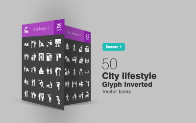50 City Lifestyle Glyph Inverterad Ikonuppsättning