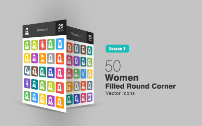 Conjunto de ícones de 50 mulheres com cantos redondos