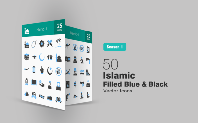 50 Islamic Filled Blue &amp; Black Icon Set