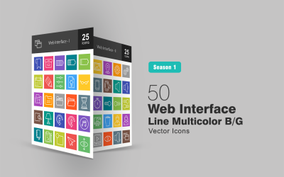 50 Web Arayüz Hattı Çok Renkli B / G Simge Seti