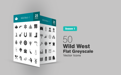 50 Wild West Flat Graustufen-Icon-Set