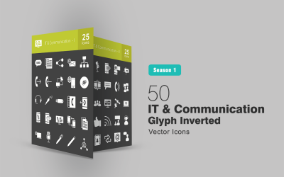 50 BT ve İletişim Glyph Tersine Çevrilmiş Simge Seti