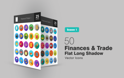 50 Finanzen &amp;amp; Handel Flat Long Shadow Icon Set
