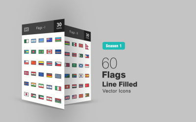 60 флагов заполнены значок линии
