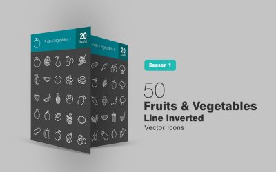 Набор иконок из 50 фруктов и овощей в перевернутом виде
