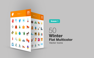 50 winter platte veelkleurige pictogramserie