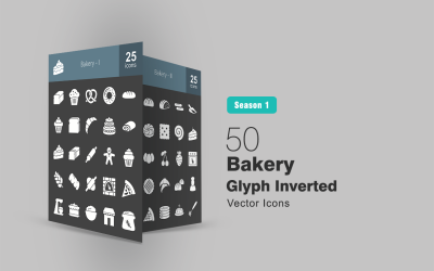 50 Bageri Glyph Inverterad Ikonuppsättning
