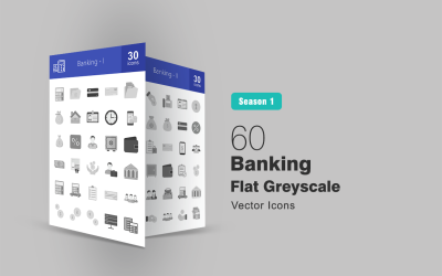 60 Banking Flat Greyscale Icon Set
