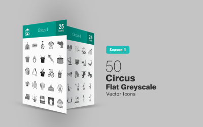 50 circo plano conjunto de iconos en escala de grises