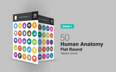 50 ensemble d&amp;#39;icônes de coin rond rempli d&amp;#39;anatomie humaine