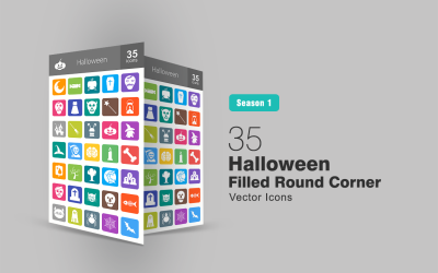 35 Halloween Wypełniony Okrągły Rogu Icon Set