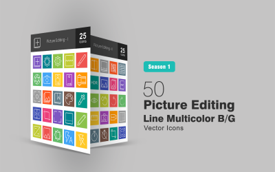 50 ikon pro úpravu obrázků Vícebarevná B / G sada ikon