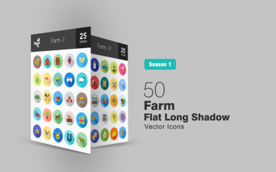 Sada ikon 50 farem plochý dlouhý stín