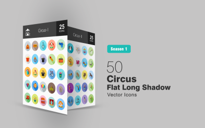 Conjunto de ícones 50 Circus Flat Long Shadow