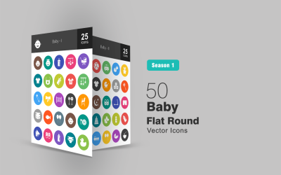 Conjunto de ícones redondos planos de 50 bebês