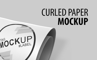 Curled paper logo and label product mockup